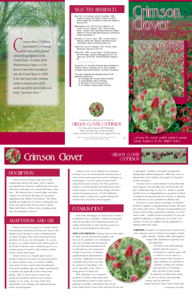 thumbnail of Oregon Clover Commission: Crimson Clover Brochure